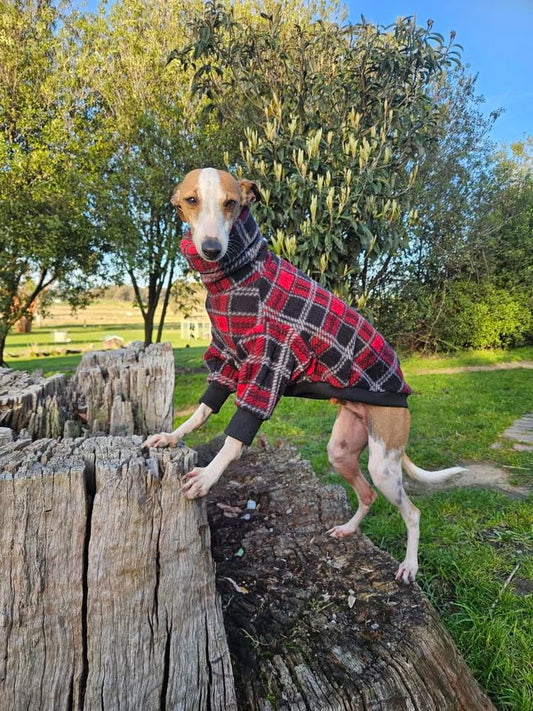 Highland Tails, Red Tartan Polar Fleece Long Sleeve Sweater